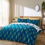 Their Nibs Bela/zelenomodra bombažna podaljšana posteljnina za zakonsko posteljo 230x220 cm Peacock Feather – | Shoptok.si