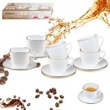 Kinghoff KH-1930 set skodelic s krožniki, 12 delov, 220 ml, bela-zlata | Shoptok.si
