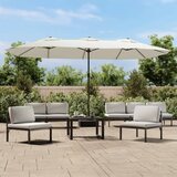vidaXL Dvostruki suncobran s LED svjetlima pješčano bijeli 449x245 cm Cijene