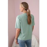 Kesi Cotton blouse with flower print dark mint | Shoptok.si