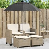 Maison Chic Vrtni kavč - Zunanji kavč dvosed s senčnikom in stolčki bež poli ratan, (22041903) | Shoptok.si