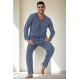 Dewberry J4425 Mens Buttoned Long Sleeve Pyjama Set-BLUE