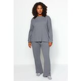 Trendyol Curve Anthracite Corduroy Knitted Top-Upper Set Cene