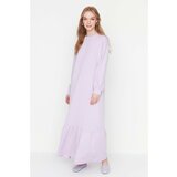 Trendyol Lilac Ruffle Detailed Crew Neck Knitted Dress Cene