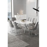 Hanah home trpezarijski set Epal, sto i 6 stolica, ploča u dekoru belog mermera, hromirane noge, siva tkanina Babyface | Eponuda.com