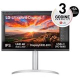 LG 27” UltraFine IPS 4K UHD 3840x2160@60Hz, 16:9, 1200:1, 5ms, 400 cd/m², 178º/178º, HDR 10, 2 HDMI, 1 DP, 1 USB-C, 2 USB Downstream Port 3.0, 5W x 2, VESA 100x100 mm, Height, Pivot, Tilt, Black/silver, 3yw