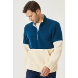AC&Co / Altınyıldız Classics Men's Oil Tassel Standard Fit Bato Collar Kangaroo Pocket Double-Colored Sherpa Fleece Sweatshirt.