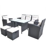 The Living Store Zunanja jedilna garnitura z blazinami 6-delna poli ratan črna - Vrtna Miza In Stol, (21422259) | Shoptok.si