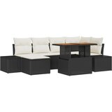 vidaXL 7 delna vrtna jedilnica z blazinami Črna poli ratan akacija, (22091318) | Shoptok.si
