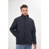 River Club Men's Navy Blue Waterproof And Windproof Stand Up Collar Quilted Patterned Coat. Cene