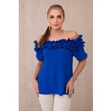 Kesi Spanish blouse with a small ruffle cornflower blue Cene