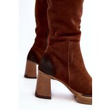 Boto Women's Suede Knee-High Boots with Heel Lemar Dark Brown Ceraxa | ePonuda.com