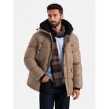 Ombre Men's long puffer jacket with snap pockets - brown | Eponuda.ba