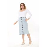 Şans Women's Plus Size Blue Front Buttoned Denim Skirt cene