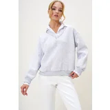 Trend Alaçatı Stili Women's Carmelange Shirt Garnished V Neck 3 Thread Raised Sweater