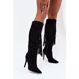 Boto Women's High Heel Boots with Fringes Black Isalune | shoptok.hr