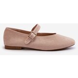 Boto Beige Buckled Faux Suede Ballerina Flats Anlofi | Shoptok.si