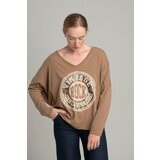 Italy Moda Camel oversize blouse with a shiny print | Shoptok.si