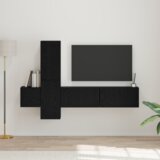  Set TV komoda s policom Zidne s pohranom s vratima 5 pcs Crni hrast Konstruirano drvo | shoptok.hr