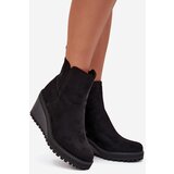 Boto Insulated Ankle Boots On Wedge Made Of Eco Suede Black Mavona | Shoptok.si