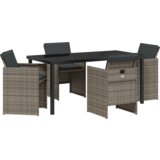 vidaXL 5-dijelni set za objedovanje u vrtu s jastučićima, siva poli ratan, vrtni stol, crn 160x80x73 cm od kaljenog stakla | shoptok.hr