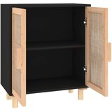  Komoda crna 60 x 30 x 70 cm masivna borovina i prirodni ratan | shoptok.hr