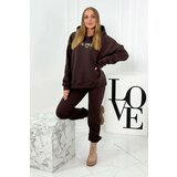 Kesi Insulated cotton set, sweatshirt with embroidery + trousers brown Cene
