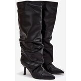 Boto Insulated slip-on women's boots with heel with ruching Black Angelica Cijene
