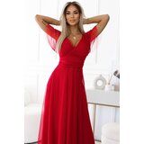 numoco basic 562-7 NASTIA Long dress with a neckline and short sleeves - red | Shoptok.si