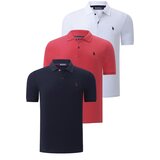 Dewberry TRIPLE SET T8561 MENS T-SHIRT-NAVY BLUE-WHITE-POMEGRANATE Cijene