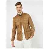 Koton Men's Brown Long Sleeve Button Detailed Jacket Cene