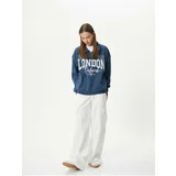 Koton Half Zipper Sweatshirt Comfortable Fit College Themed Printed Cotton Blend