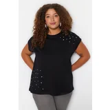 Trendyol Curve Black Crew Neck Stone Knitted T-shirt