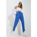 Trend Alaçatı Stili Women's Aviator Blue Elastic Waist Double Pocket Woven Trousers