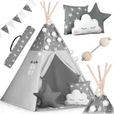 Kids Teepee Tent with Garland and Lights - Gray Star Design, (21740642)