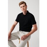 Avva Men's Black 100% Cotton 3 Button Polo Neck Ribbed Standard Fit Regular Cut T-shirt Cene