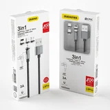 magnetski USB kabel + komplet utikača Lightning / USB Type C / Micro USB 3 A 1 m siva