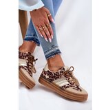 Boto Women's Platform Sneakers With Double Lacing Leopard Beige Niteria | Shoptok.si