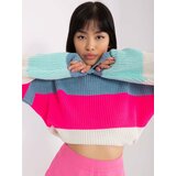 Fashion Hunters Blue and fluo pink wool oversize sweater Cene