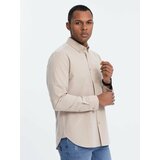 Ombre men's regilar fit cotton shirt with pocket - beige Cene