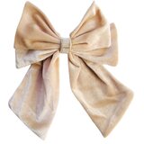INF Eleganten lasni sponka z mašno - korejski žametni okras z okrasnimi kamenčki Beige, (22106080) | Shoptok.si