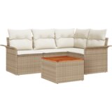vidaXL 5-delni vrtni kavč s blazinami Bež Poli ratan Acacia | Shoptok.si