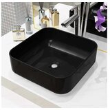  Keramični umivalnik kvadratne oblike črne barve 38x38x13,5 cm | Shoptok.si