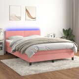 vidaXL Box spring postelja z vzmetnico LED roza 140x190 cm žamet Cene