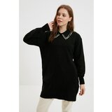 Trendyol black Polo Collar Pearl Detailed Knitwear Sweater Cene