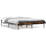 Maison Chic Posteljni okvir - Dvoposteljna postelja - Zakonska postelja dimljeni hrast 135x190 cm inž. les in kovina-J14258, (21761431) Cene