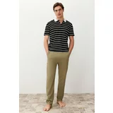 Trendyol Men's Black Regular Fit Striped Polo Neck Knitted Pajama Set