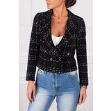 armonika Women's Black Double Breasted Collar Tweed Crop Jacket Cene