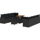  11-dijelni vrtni sofa set s jastučićima Crni Poli Ratan Akacija Vrtna garnitura - 3-dijelni vrtni blagovaonski set s jastučićim | shoptok.hr