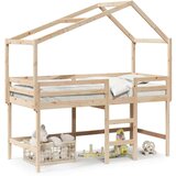  Krevet na kat s ljestvama i krovom 90x200 cm od borovine | shoptok.hr